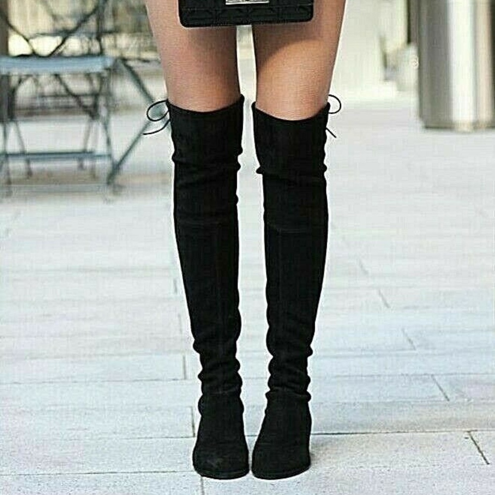 NWT Stuart Weitzman Lowland Stretch Suede Over-the-Knee Boots Black 7.5 - Picture 1 of 8